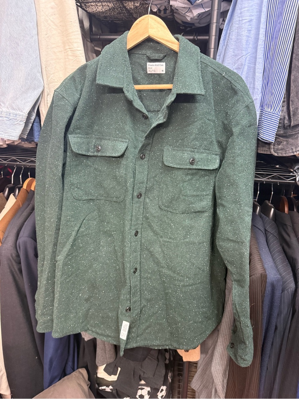 Frank & Oak Green Flecked Lightweight Shacket